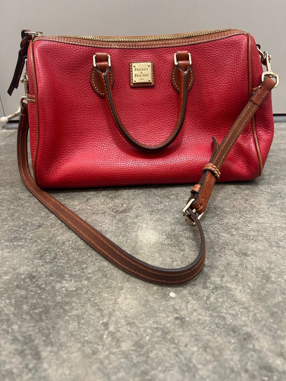 Dooney & Bourke Red Pebbled Leather Satchel Crossbody Purse Shoulder Bag